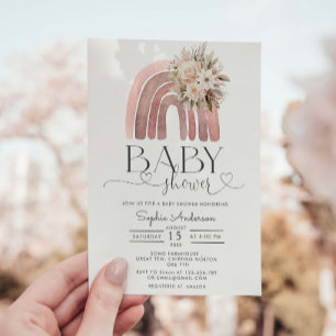 Boho Floral Rainbow Girl Baby Shower  Invitation