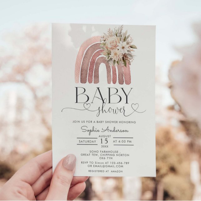 Boho Floral Rainbow Girl Baby Shower  Invitation (Creator Uploaded)