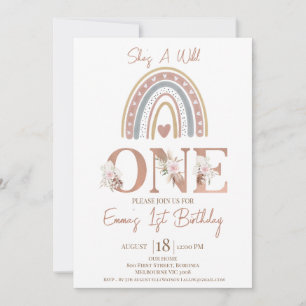 Boho Floral Rainbow Wild One 1st Birthday Invitation