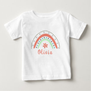 Boho Floral Rainbow With Personalised Name Baby T-Shirt