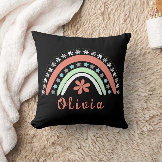 Boho Floral Rainbow With Personalised Name Cushion (Blanket)