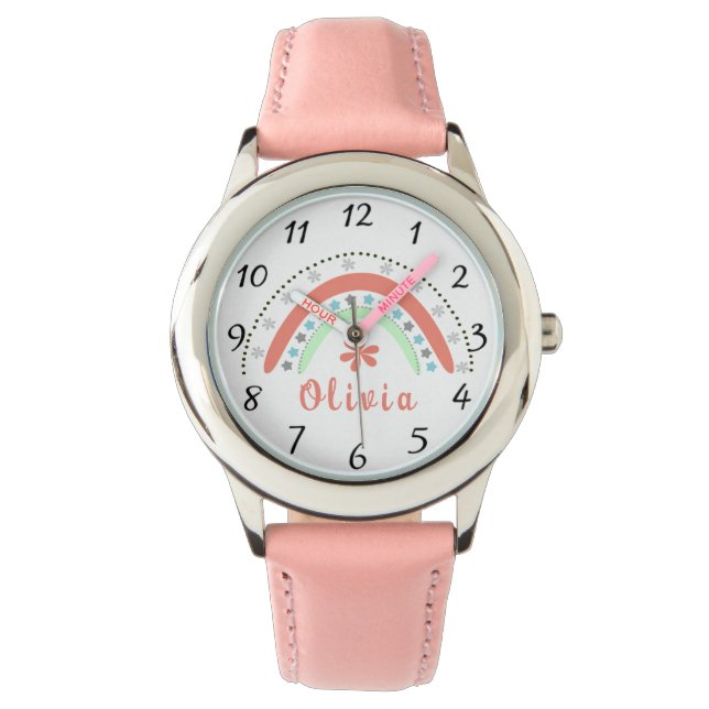 Boho Floral Rainbow With Personalised Name  Watch (Front)