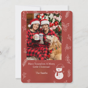 Boho Floral Red Personalised Greeting Christmas Holiday Card