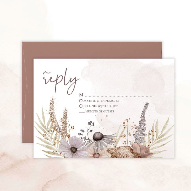 Boho Floral Reply Card (Boho Floral Wedding Replay Card)
