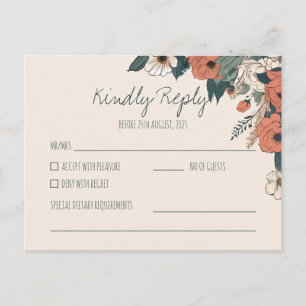 Boho Floral RSVP   Elegant Wedding Reply  Postcard