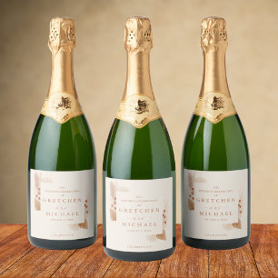 Boho Floral Rust Ivory Wedding Favour Sparkling Wine Label