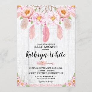 Boho Floral Rustic Baby Shower Invitation Girl