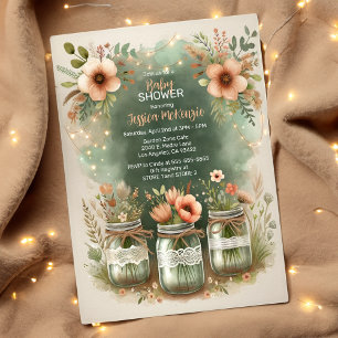 Boho Floral Rustic Floral Mason Jar Baby Shower  Invitation