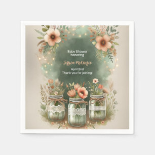 Boho Floral Rustic Floral Mason Jar Baby Shower Napkin