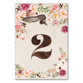 Boho Floral Rustic Wedding Table Number Card