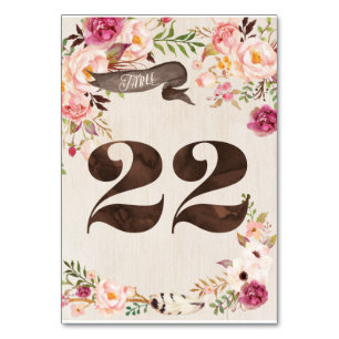 Boho Floral Rustic Wedding Table Number Card 22