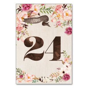 Boho Floral Rustic Wedding Table Number Card 24