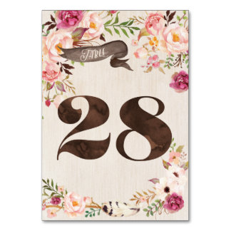Boho Floral Rustic Wedding Table Number Card 28