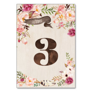 Boho Floral Rustic Wedding Table Number Card 3