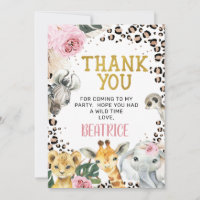 Boho Floral Safari Birthday Thank You Card