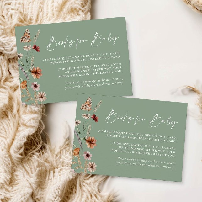 Boho Floral Sage Green Books for Baby Card  (Creator Uploaded)