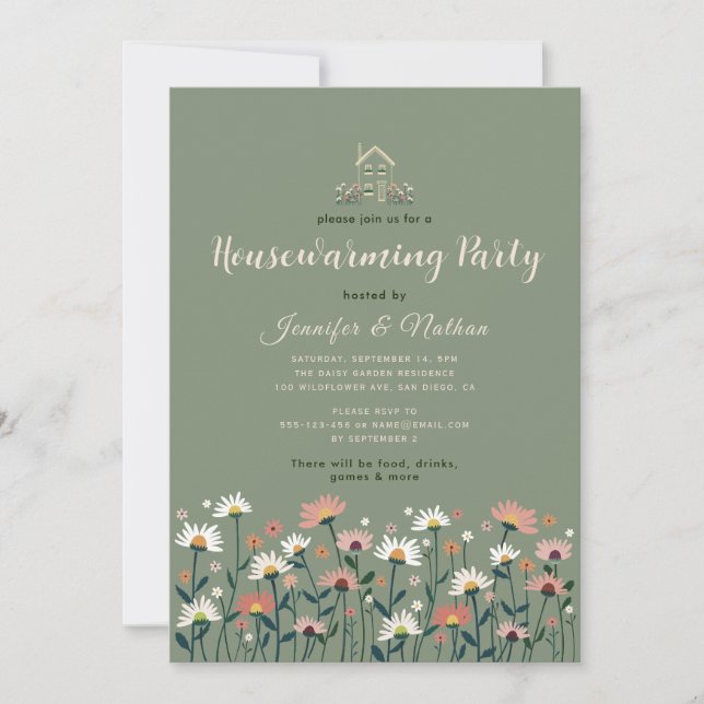 Boho Floral Sage Green Fall Housewarming Party  Invitation (Front)