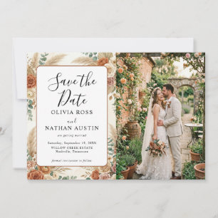 Boho Floral Save the Date Photo Country Card