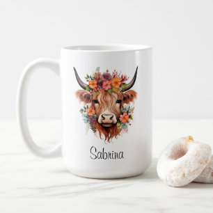 Boho Floral Scottish Highland Cow Western Custom Coffee Mug