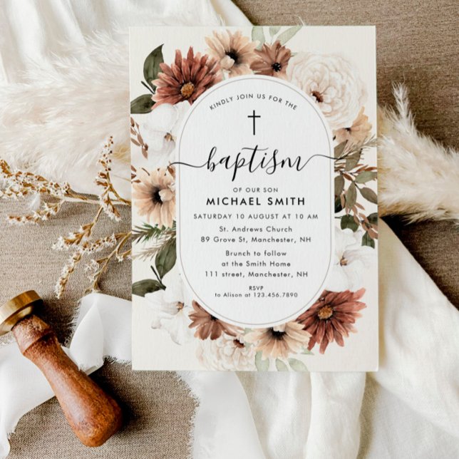 boho floral script baptism invitation (Creator Uploaded)