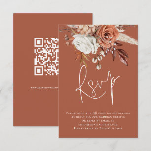 Boho Floral Script QR Code Terracotta Wedding RSVP Card