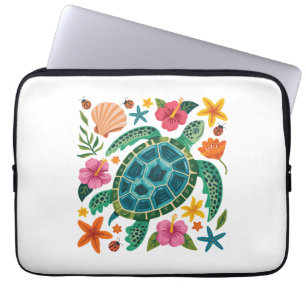 Boho Floral Sea Turtle Laptop Sleeve