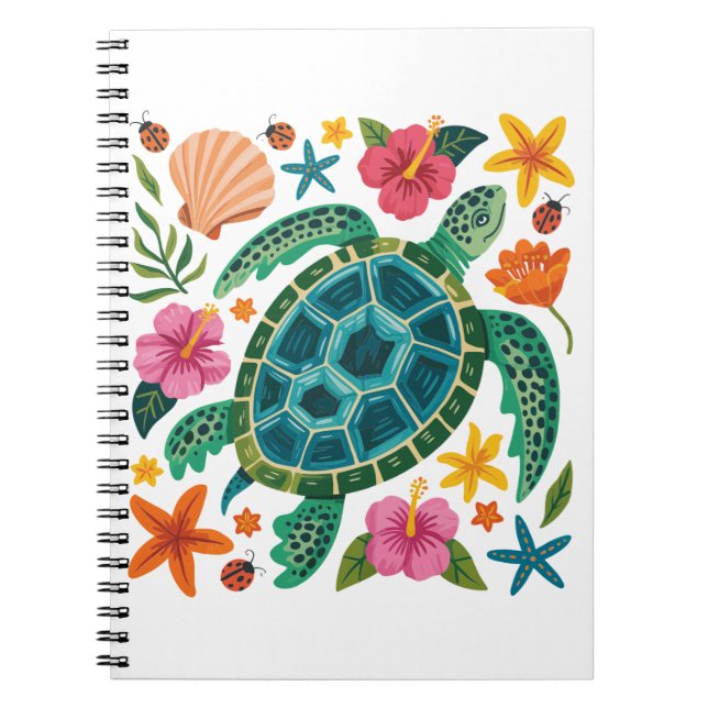 Boho Floral Sea Turtle Notebook (Front)