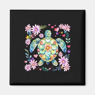 Boho Floral Sea Turtle Ocean Animal Summer Vibes B Magnet