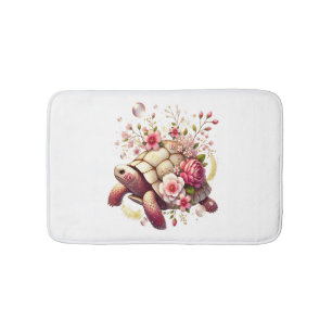Boho Floral Sea Turtle Pink Blossom Bath Mat