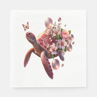 Boho Floral Sea Turtle, Pink Blossom Napkin