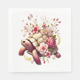 Boho Floral Sea Turtle Pink Blossom Napkin