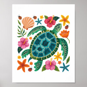 Boho Floral Sea Turtle Poster