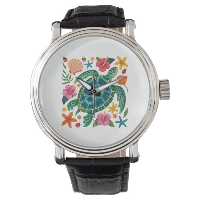 Boho Floral Sea Turtle Watch (Front)