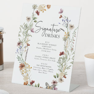 Boho Floral Signature Drinks Pedestal Sign