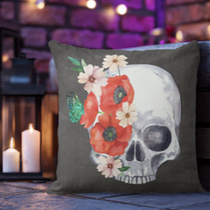 Boho Floral Skull Cushion