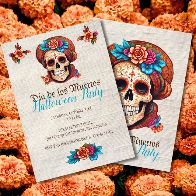 Boho Floral Skull Dia de Muertos Invitations (Creator Uploaded)