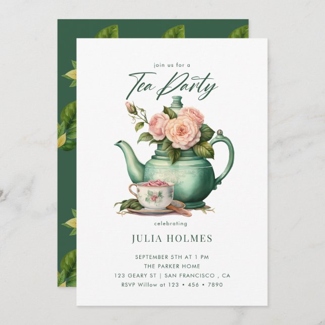 Boho Floral Spring | Teacup Tea Party Invitation (Front/Back)