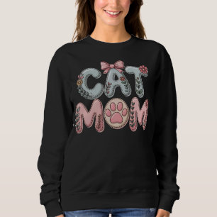 Boho Floral Stitched Cat Mum Graphic Sweatshirt