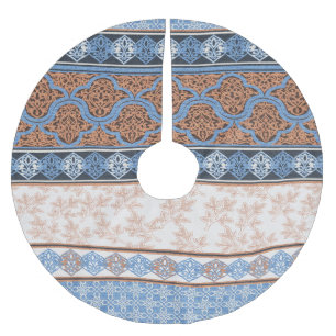 Boho Floral Stripes: Ethnic Seamless Collection Brushed Polyester Tree Skirt