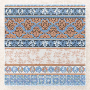 Boho Floral Stripes: Ethnic Seamless Collection Glass Coaster