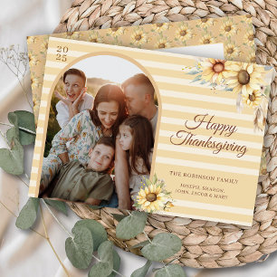 Boho Floral Sunflowers Arch Happy Thanksgiving Holiday Card