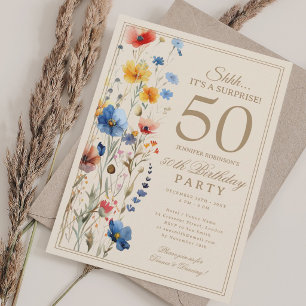 Boho Floral Surprise 50th Birthday Party For Her Invitation