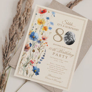 Boho Floral Surprise 80th Birthday Party For Her Invitation