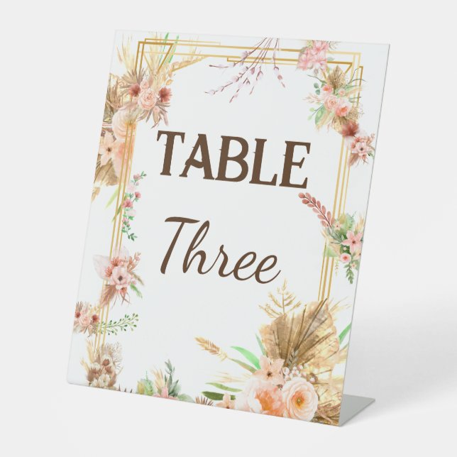 Boho Floral Table Number   Pedestal Sign (Front)