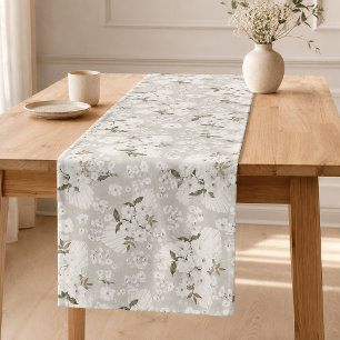 Boho Floral Table Runner Neutral White Blossoms