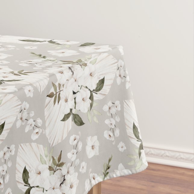Boho Floral Tablecloth Neutral White Blossoms (In Situ)