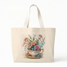 Boho Floral Teacup – Whimsical Flower Art Tote Bag