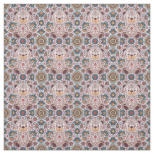 Boho Floral Teddy Bear and Ornate Mandala Seamless Fabric