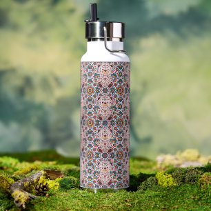 Boho Floral Teddy Bear and Ornate Mandala Seamless Water Bottle