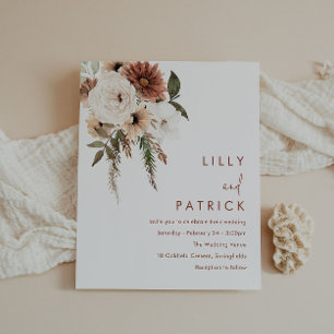 Boho Floral Terracotta Budget Wedding Invitation